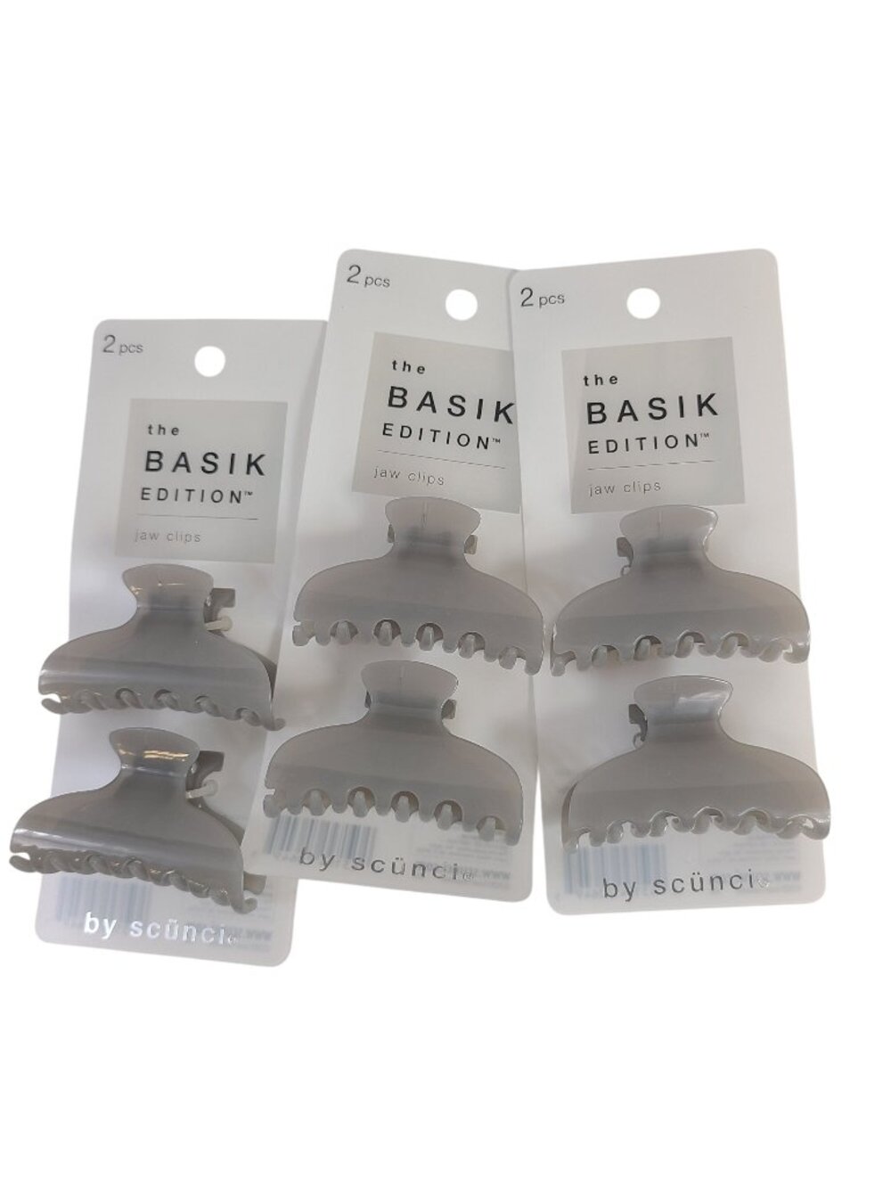 NEW Scunci The Basik Edition Jaw Clips 2-Pack Set Of 3 Gray